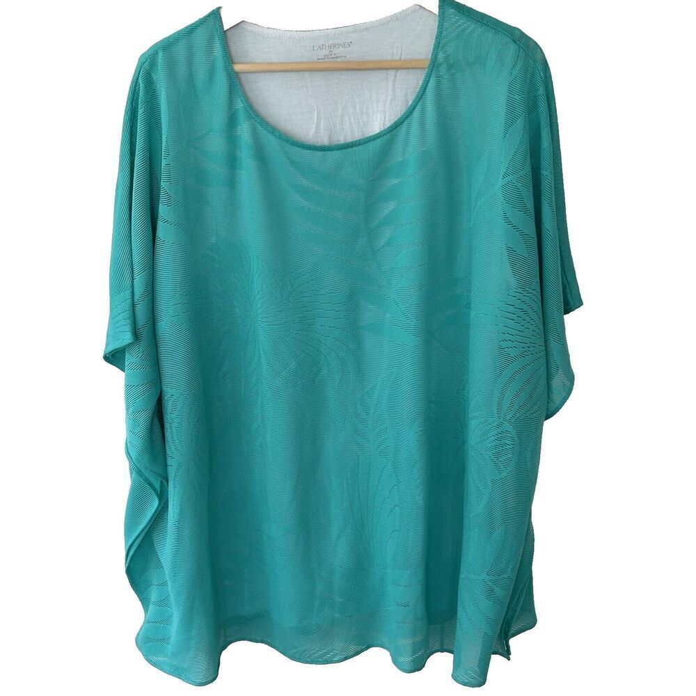 Catherines Top Size 2x Layered Floral Print Coastal Vacation